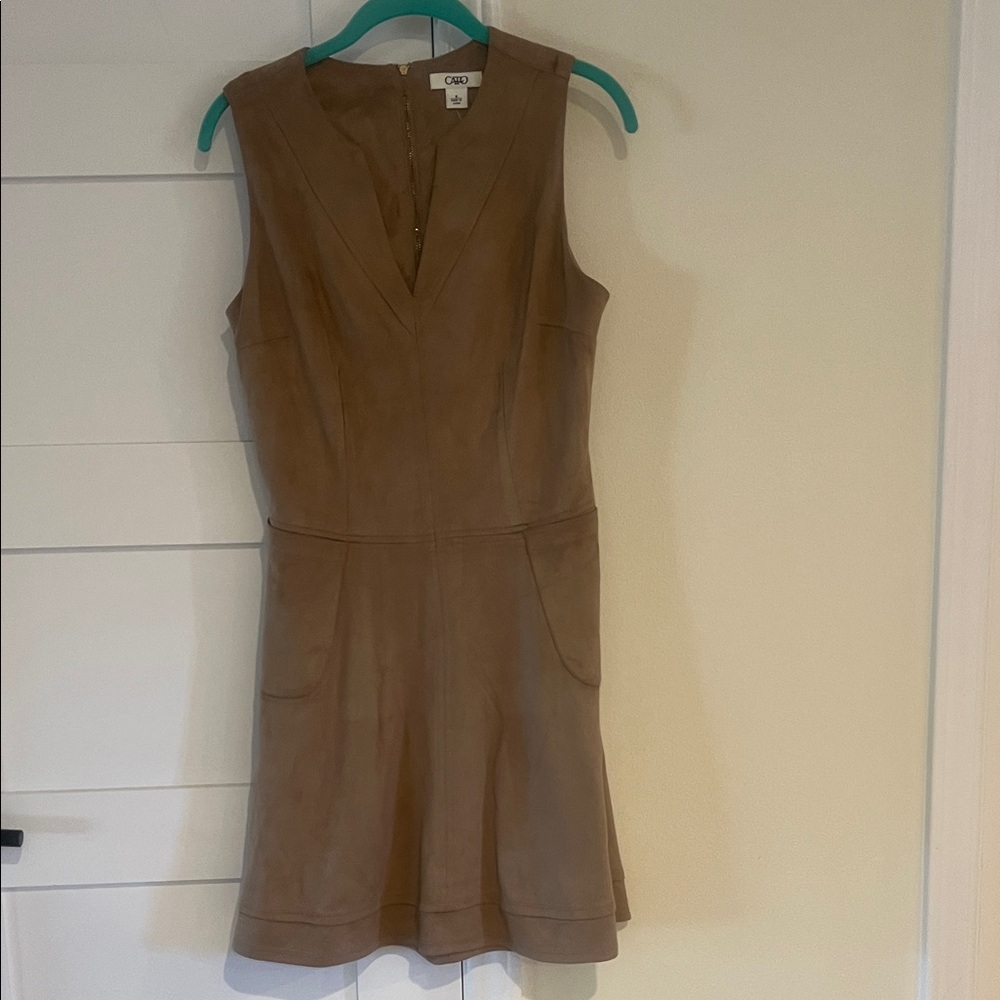 CATO Camel V-Neck Mini Dress with Pockets Size 8 NWOT